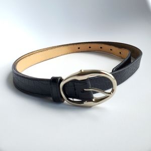 Leather belt plus-size 1x silver buckle black snake skin pattern